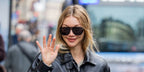 Jessie Andrews was seen wearing black Tom Ford Rosco TF1022 01A sunglasses with grey lenses outside the Magda Butrym Fall/Winter 2025 presentation during Paris Fashion Week