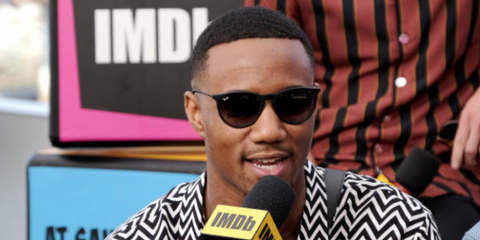 Actor Jessie T. Usher was seen wearing rubber black Ray-Ban Erika 4171 6228G round sunglasses with grey gradient lenses at the IMDBoat event during San Diego Comic Con 2019.
