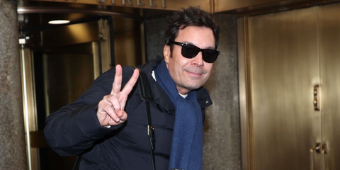 Jimmy Fallon was seen wearing black Tom Ford Kevyn TF1099-N 01D Polarised sunglasses at the SNL 50th Anniversary Rehearsal in New York City, February 2025. Shop online now on Pretavoir