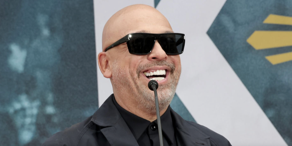 Actor and comedian Jo Koy was seen wearing black Saint Laurent SL 757 001 sunglasses at his hand and footprint ceremony in Hollywood, February 2026.