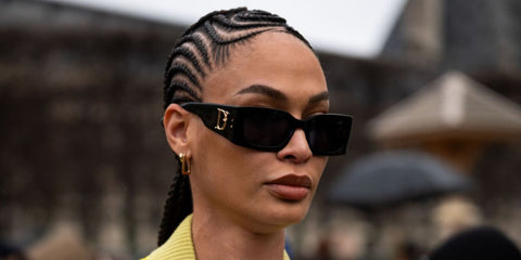 Joan Smalls was seen wearing black and gold Dsquared2 D2 0109/S 807 sunglasses at the Off-White Fall/Winter 2024 fashion show during Paris Fashion Week