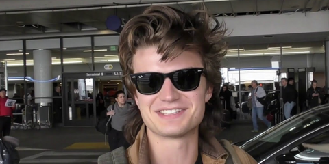 Joe Keery, also known as Djo, was seen wearing black Ray-Ban New Wayfarer RB 2132 901 sunglasses