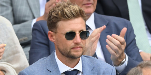 English cricketer Joe Root was seen wearing gold Ray-Ban Hexagonal RB 3548N 9123/3M sunglasses with blue gradient lenses at the Wimbledon Tennis Championships 2025. Shop online now on Pretavoir