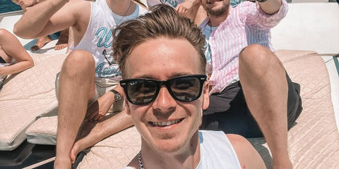 Joe Sugg was seen wearing the iconic Ray-Ban Wayfarer 2140 901/58 Polarised sunglasses in his Instagram post