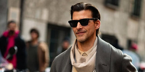 Johannes Huebl was seen wearing black Oliver Peoples Ms. Oliver OV5542SU 1492/P2 Polarised sunglasses to attend the Giorgio Armani Fall/Winter 2024 menswear fashion show during Milan Men's Fashion Week