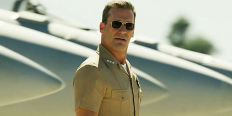 Jon Hamm is seen wearing Ray-Ban Caravan 3136 001 sunglasses in Top Gun: Maverick