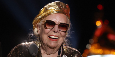 Joni Mitchell was seen wearing gold and tortoiseshell Dita Perplexer DTS 405 02 sunglasses at the Grammy Awards 2026.