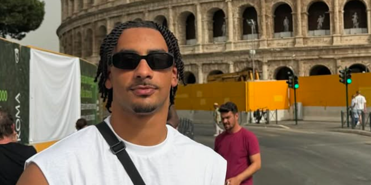 American football player Jordan Love of Green Bay Packers was seen wearing black Prada PR 17WS 1AB5S0 Symbole Sunglasses in Rome, shared through his Instagram post, June 2024.