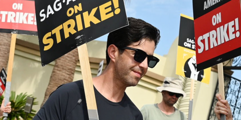 Actor Josh Peck was seen wearing black Tom Ford Dax TF751 01D Polarised sunglasses in support of the the SAG-AFTRA and WGA strike in Los Angeles, August 2023.