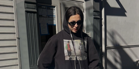 Actress Josie Totah was seen wearing black Prada PR 26ZS 16K08Z cat eye sunglasses in her Instagram post, November 2025.