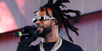 Juicy J was seen wearing crystal studded Balenciaga BB0096S 013 sunglasses onstage at the 2025 Coachella Music Festival