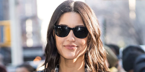 Actress Julia Jones was seen wearing black Ray-Ban Wayfarer RB 4340 601/58 Polarised sunglasses in New York City, February 2019.