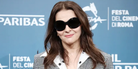 Juliette Binoche is seen wearing Dolce&Gabbana DG4448 501/87 round sunglasses to attend the 2024 Rome Film Festival