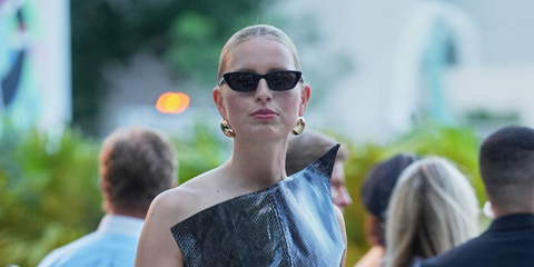Czech supermodel Karolina Kurkova was seen wearing black Saint Laurent SL 277 009 sunglasses at La Grande Bellezza fashion show in Miami, May 2026.
