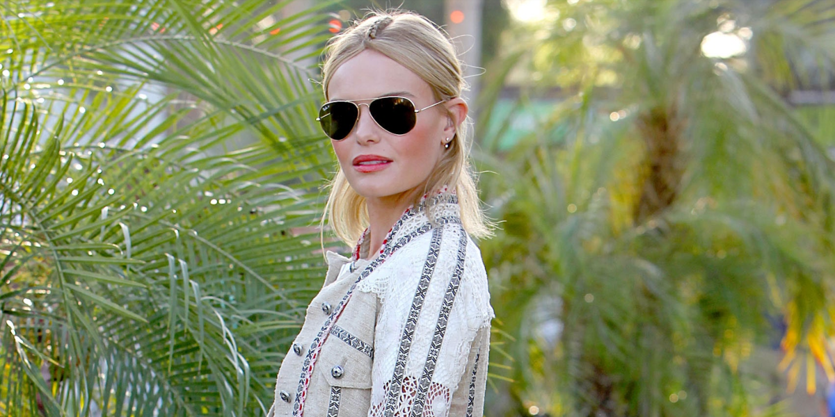 Kate Bosworth was seen wearing Ray-Ban Aviator 3025 001/58 Gold Frame G15 Polarised sunglasses at Coachella Music Festival