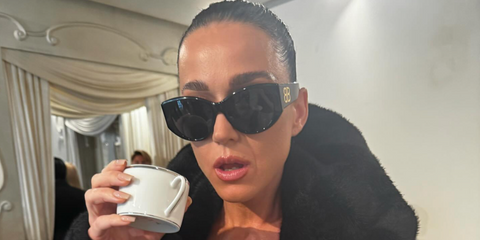 Katy Perry was seen wearing black Balenciaga BB0324SK 002 sunglasses at the Balenciaga Haute Couture Fall 2024 fashion show during Paris Couture Week