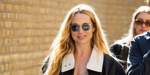 Irish actress Kerry Condon was seen wearing transparent Oliver Peoples Finley Esq. Sun OV5298SU 1669/41 sunglasses outside JW Anderson fashion show during London Fashion Week season Spring/Summer 2025