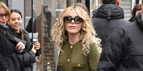 Kiernan Shipka is seen wearing Chloe CH0220S 002 cat eye sunglasses to attend the brand's Fall/Winter 2024 fashion show in Paris