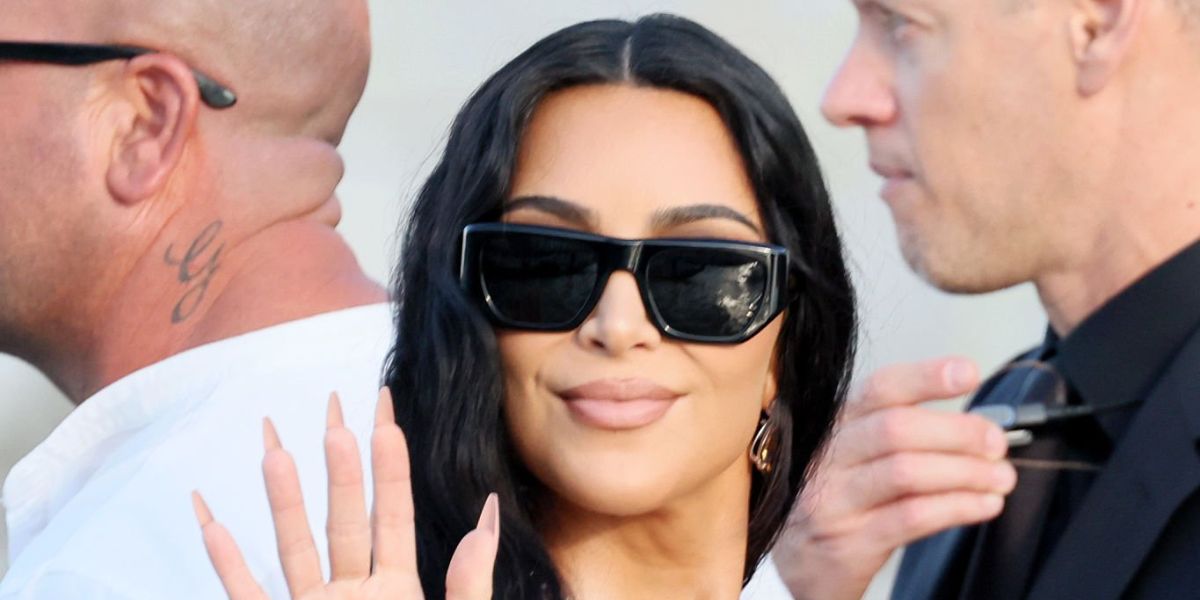 Kim Kardashian was seen wearing black Saint Laurent SL 740 004 sunglasses at the Jeff Bezos & Lauren Sanchez wedding celebration in Venice, Italy, June 2025. Shop online now on Pretavoir