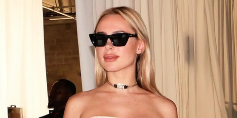 Entrepreneur and television personality Kimberley Garner was seen wearing black Saint Laurent Sun SL 276 Mica 001 sunglasses during Paris Haute Couture Week Fall/Winter 2023.
