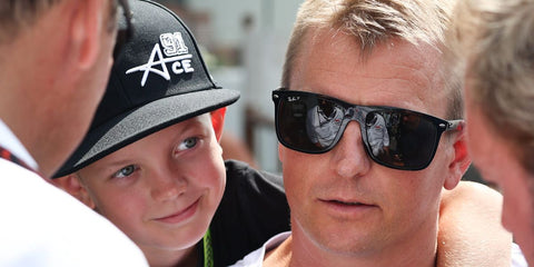 Kimi Raikkonen is seen wearing Ray-Ban Boyfriend Two RB 4547 601/58 Polarised sunglasses during his visit to Monza during Italy Grand Prix, 2024