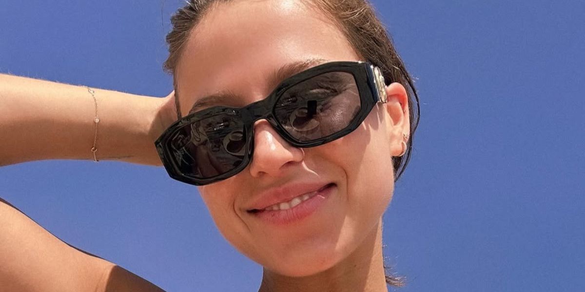 Television personality Kristina Schulman of The Bachelor and Bachelor In Paradise was seen wearing black Versace 4361 GB1/87 Medusa Biggie Sunglasses in her Instagram post, July 2023.