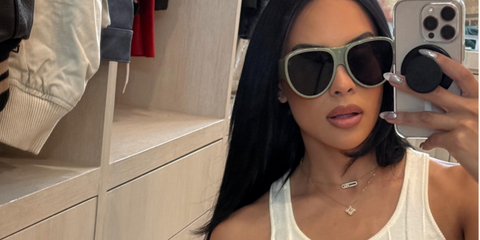 Digital creator Kristy Sarah was seen wearing green Loewe Signature LW40170U 96E sunglasses in her Instagram reel, September 2025. Shop online now on Pretavoir