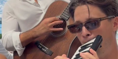 Norwegian DJ Kygo was seen wearing transparent brown Prada PR B11S 18T70F sunglasses in his Instagram reel, July 2026.