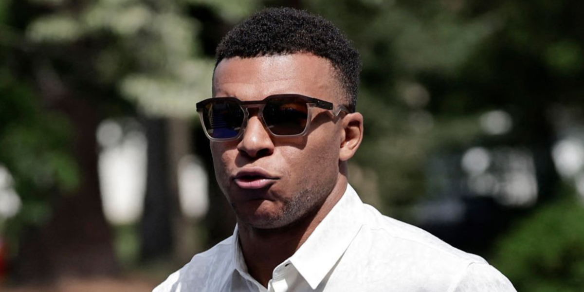 Kylian Mbappe was seen wearing brown and beige Oakley HSTN Sq OO9533 03 sunglasses with Prizm tungsten lenses at French football federation's (FFF) training ground in Clairefontaine, Paris, ahead of World Cup 2026.