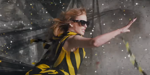 Kylie Minogue was seen wearing Cutler and Gross Sun x The Great Frog Love and Death GFSN008 01 Black sunglasses with grey gradient lenses in her 2024 music video "Lights Camera Action"