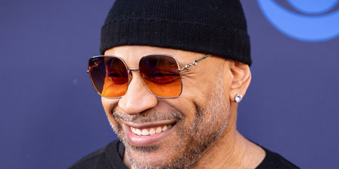 LL Cool J was seen wearing gold Gucci GG0879S 004 oversized sunglasses with brown orange gradient lenses at the CBS Fest 2026.
