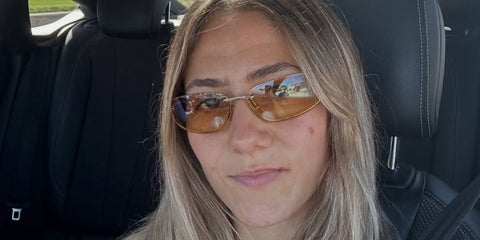 Spanish footballer Laia Aleixandri of FC Barcelona Femeni was seen wearing gold Miu Miu MU A50S 5AK7R1 sunglasses with yellow gradient lenses in a social media post.