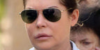 Actress Lara Flynn Boyle was seen wearing gold Oliver Peoples Benedict OV1002S 5037/BH sunglasses with green gradient lenses. Shop online now on Pretavoir