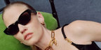 Dutch model Lara Stone was seen wearing black Versace 4488U GB1/87 sunglasses in the Versace Eyewear Spring/Summer 2025 campaign. Shop online now on Pretavoir