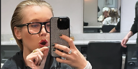 Lauren Lyle was seen wearing striped black Carrera 312 M4P square optical glasses in her Instagram sory