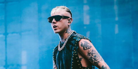Italian rapper Lazza was seen wearing black Bottega Veneta BV1358S 001 sunglasses onstage at the San Siro stadium in Milan, July 2025. Shop online now on Pretavoir