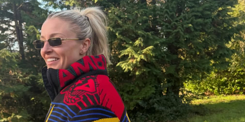 Footballer Leah Williamson of Arsenal FC was seen wearing gold Gucci GG1600S rectangular sunglasses in her Instagram post, January 2026.