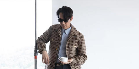 Squid Game actor Lee Jung Jae is seen wearing Gucci GG0746S 001 square sunglasses in his Instagram post