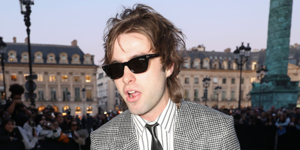 Lennon Gallagher was seen wearing black Tom Ford Penn-02 TF1362 01A sunglasses with grey lenses at the Tom Ford Fall/Winter 2026 fashion show during Paris Fashion Week.
