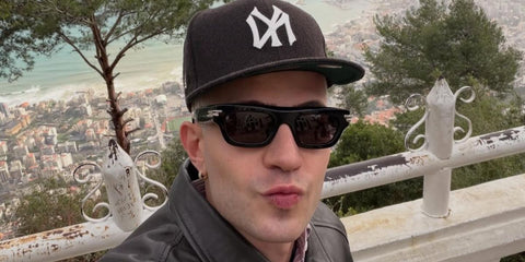 Brazilian actor Leo Picon was seen wearing black Bottega Veneta BV1321S 001 sunglasses in Lebanon, shared through his social media in February 2026