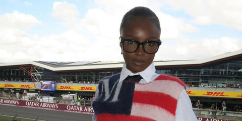 British model Leomie Anderson was seen wearing black Ray-Ban Meta Wayfarer RW4008 601/SB Smart Glasses at the F1 Great Britain Grand Prix 2025. Shop online now on Pretavoir
