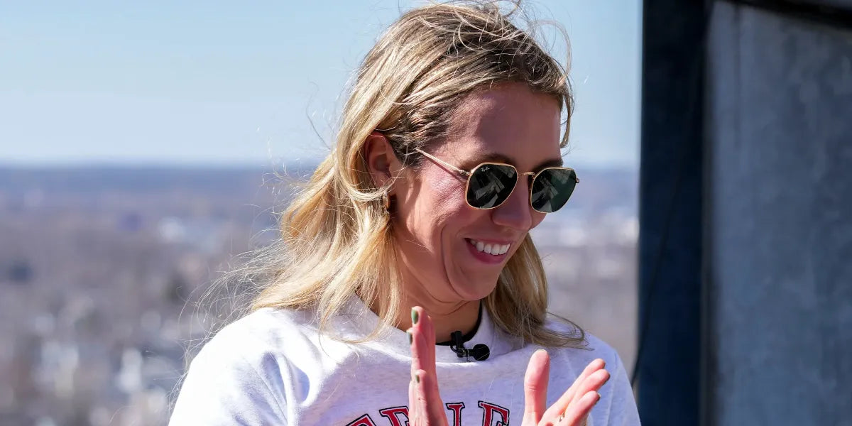 Basketball player Lexie Hull of Indiana Fever was seen wearing gold Ray-Ban Jim RB 3694 001/31 sunglasses at Indianapolis Motor Speedway, February 2025. Shop online now on Pretavoir