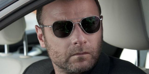 Liev Schreiber was seen wearing silver Randolph Aviator Bright Chrome AF075 sunglasses in TV series Ray Donovan