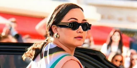 Lily Gladstone is seen wearing Balmain Olivier BPS-159 A sunglasses to the 2024 Cannes Film Festival