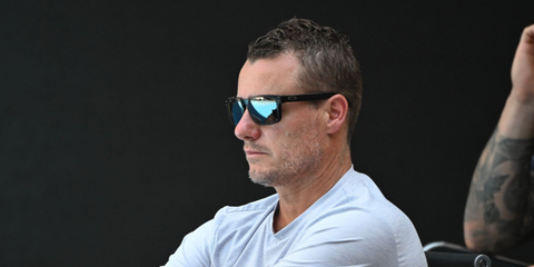 Australian former tennis player Lleyton Hewitt was seen wearing matte black Oakley Holbrook S OO9509 01 Prizm Polarised sunglasses at the Australian Open 2025 previews.