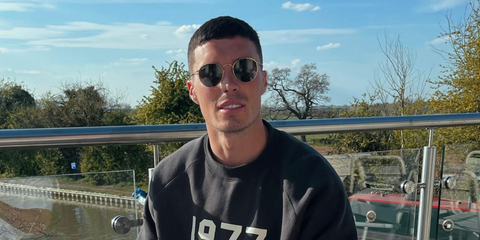 Footballer Lloyd Jones of Charlton Athletic FC was seen wearing gold Ray-Ban Round Metal 3447 001 sunglasses in his Instagram post, April 2022.