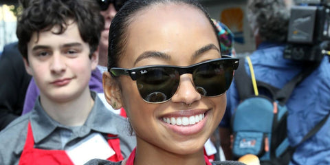 Actress Logan Browning was seen wearing Ray-Ban Clubmaster Oversized RB 4175 877 half-rim sunglasses at the Los Angeles Mission's Easter Celebration. Shop online now on Pretavoir