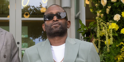 Rapper Loons was seen wearing black Prada PR 09ZS 1AB5S0 sunglasses with grey lenses at the GRM Gala 2025 in London.