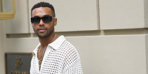 Lucien Laviscount is seen wearing Prada PR 06YS 09Q5S0 rectangle sunglasses in his Instagram post while vacationing to Istanbul, Turkey