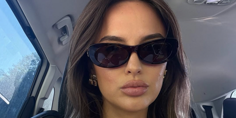 Lucy Watson was seen wearing Jimmy Choo JC5038BU 5000/87 cat eye sunglasses in her Instagram post, June 2026.